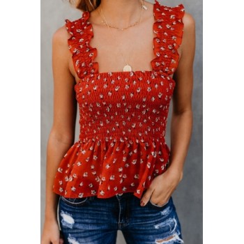 White Floral Smock Tank Red Blue